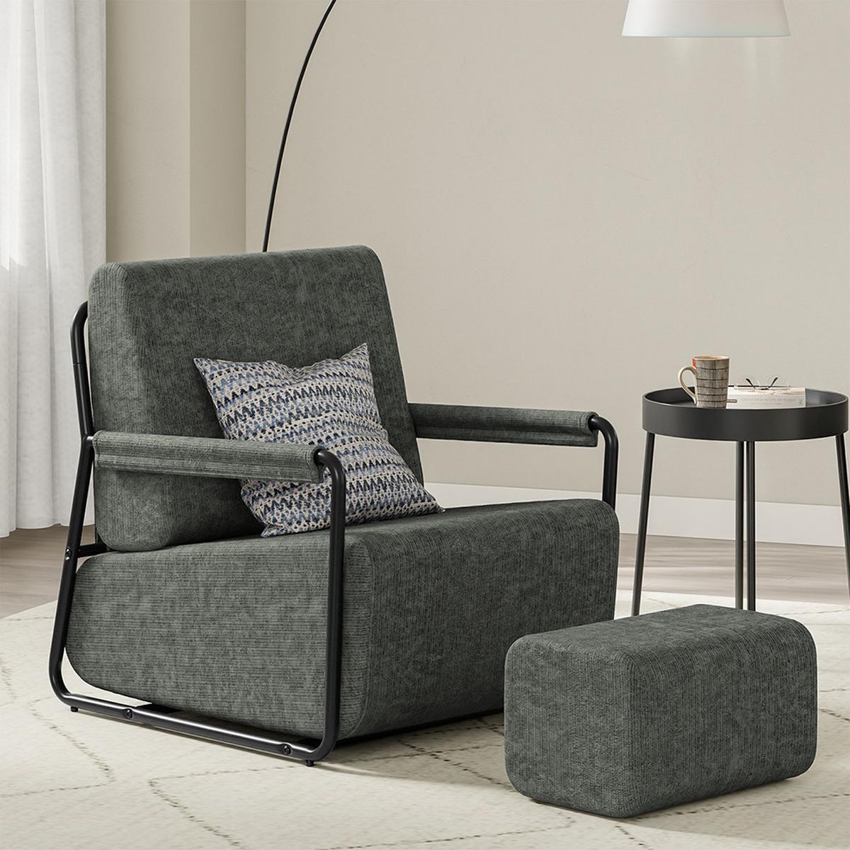 SESSEL mit Hocker FST99-DG - Ahornfarben, Fell/Metall (74/78/67cm) - SoBuy