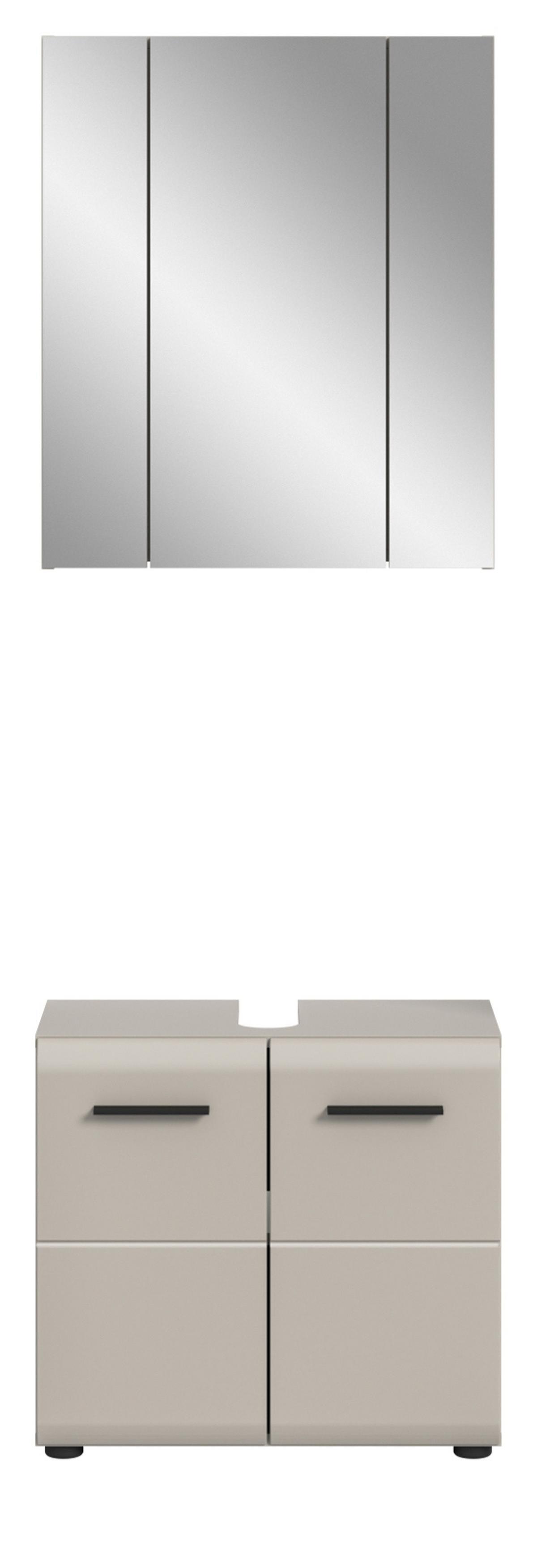 BADMÖBEL-SET Kaschmir 2-teilig 60 cm, Badschränke in modernem Design - Kaschmir/Schwarz, Glas/Holzwerkstoff (60/185/30cm) - Inn.Furn