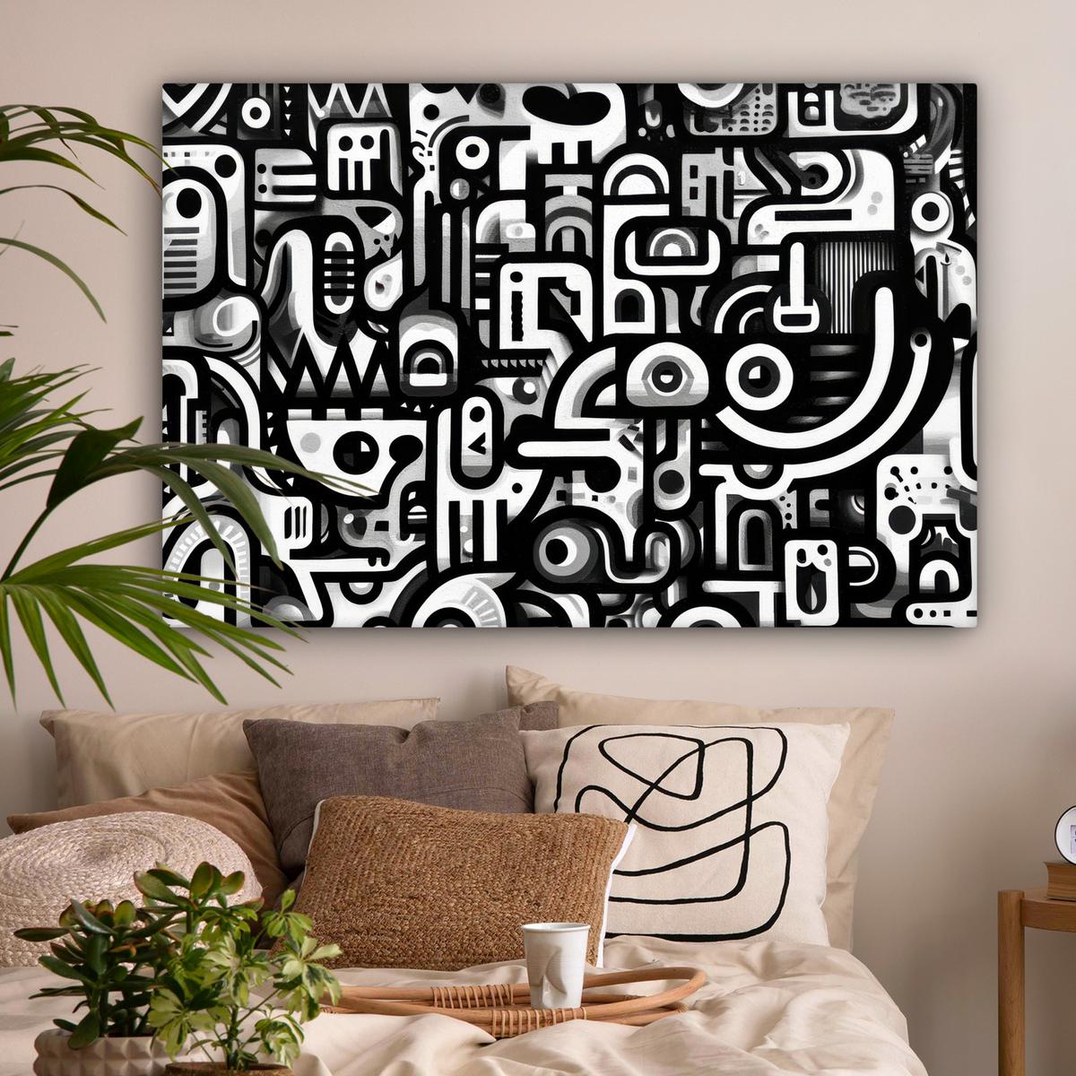LEINWANDBILD Symbole - Abstrakt - Grafik - Schwarz Groß 140x90 cm - Schwarz, Textil (140/90cm) - MuchoWow