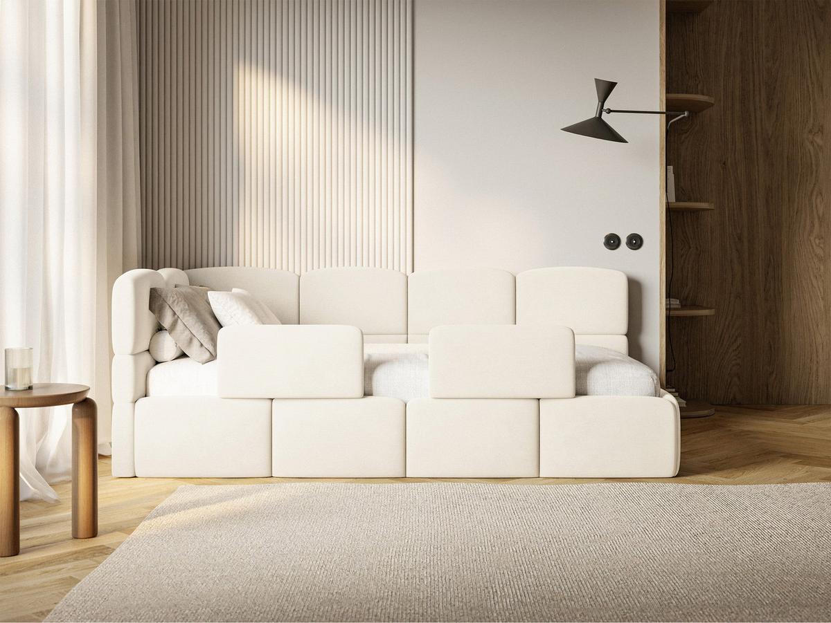 KINDERBETT Cloudy Creme 90x200 cm, mit Matratze & Rausfallschutz, Kopfteil links, Samt - Creme/Schwarz, Kunststoff/Textil (90/200cm) - Selsey