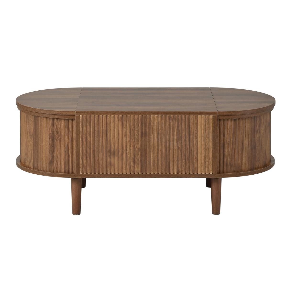 COUCHTISCH walnuss-optik oval höhenverstellbar mit stauraum - Walnussfarben, Holzwerkstoff (48/100/53.5cm) - Urban Meuble
