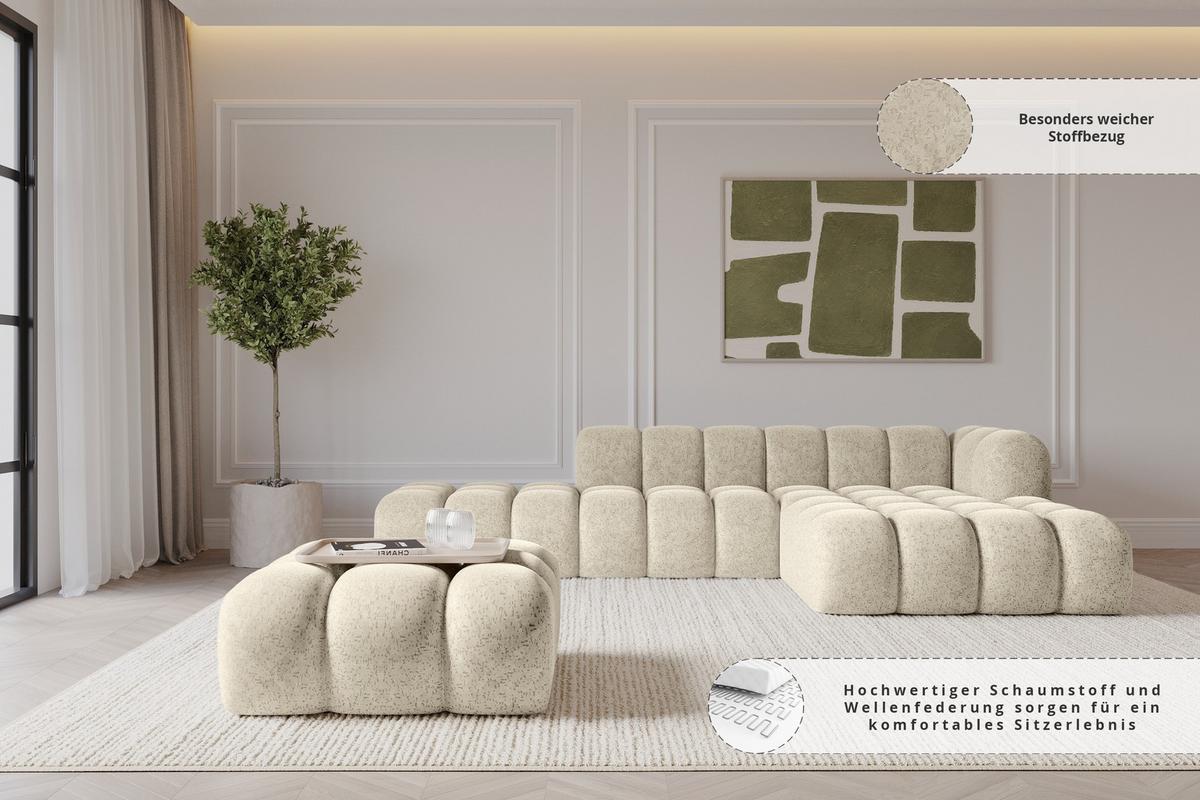POUF OLEA-PUF 91x87x44 cm Creme Velours Modular Sitzhocker - Creme/Schwarz, Holzwerkstoff/Kunststoff (91/44/87cm) - ALTDECOR