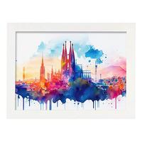 POSTER Barcelona 1 Im Aquarell-Stil. A3 Weißer Rahmen - Weiß, Papier (29.7/5/42cm) - Nacnic