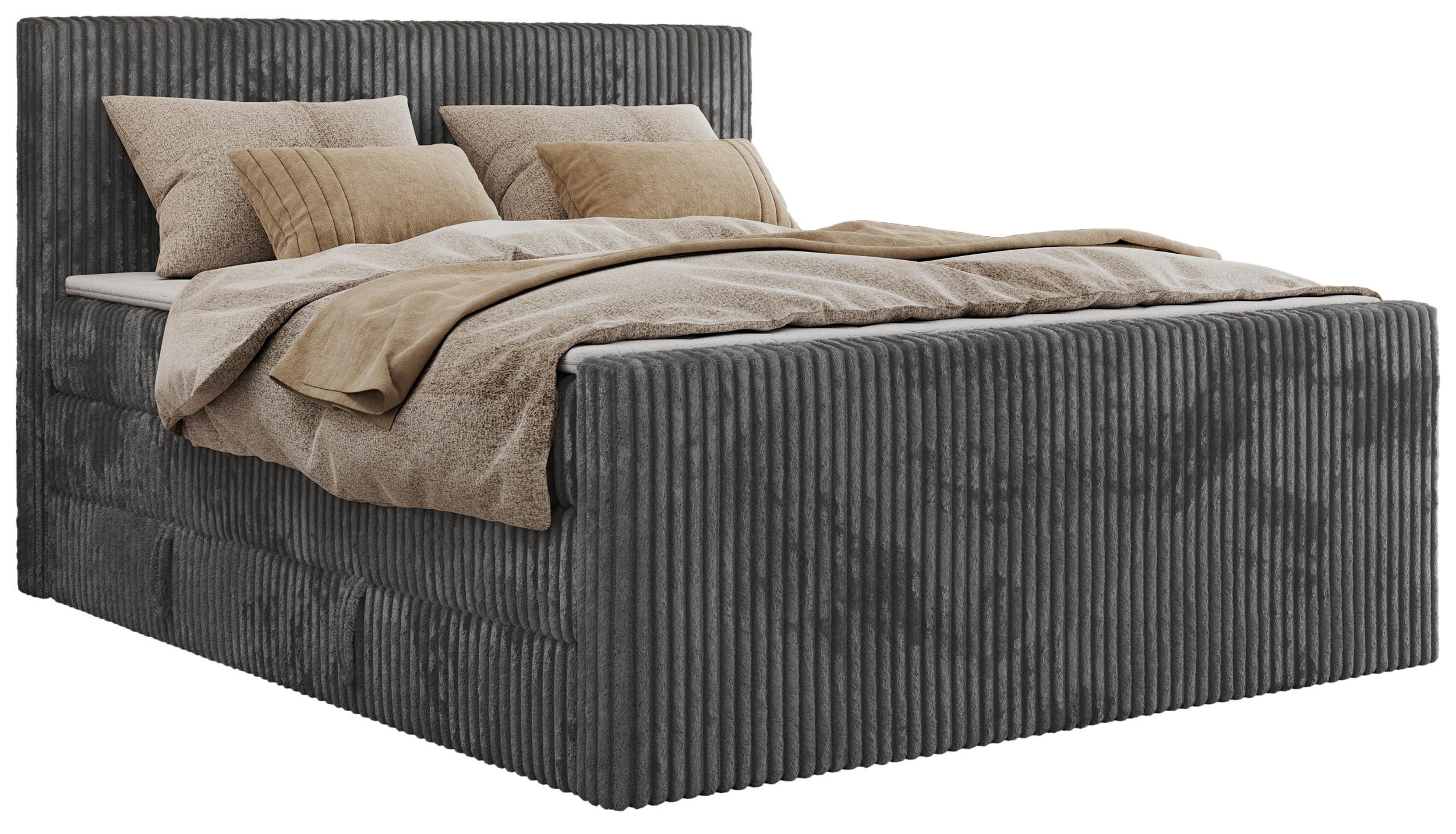 BOXSPRINGBETT TILIANO KING DUO 140/200 - Grau Cord - H3 - Grau, Textil (140/200cm) - MKS
