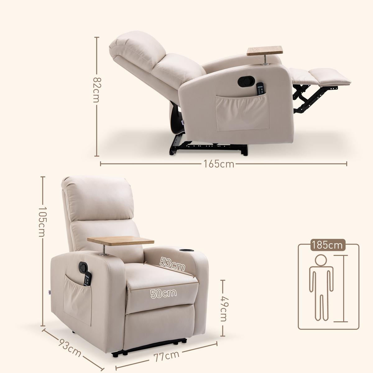 RELAXSESSEL Massagesessel Fernsehsessel mit Massagefunktion, Drehbarer Tisch - Beige, Metall (93/105/77cm) - HOMCOM