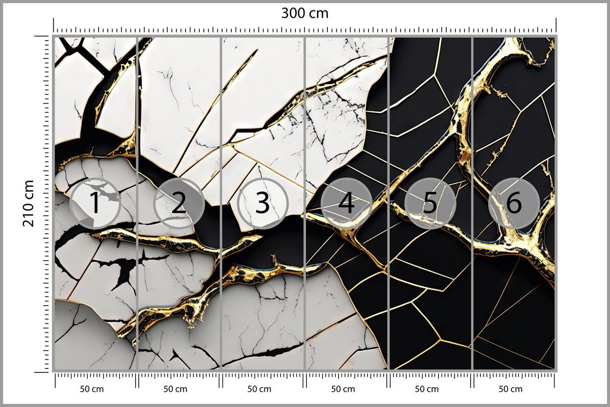FOTOTAPETER für Badezimmer Abstrakter Marmor Goldene Verzierung 300x210 - Schwarz/Weiß, Papier (300/210cm) - Muralo