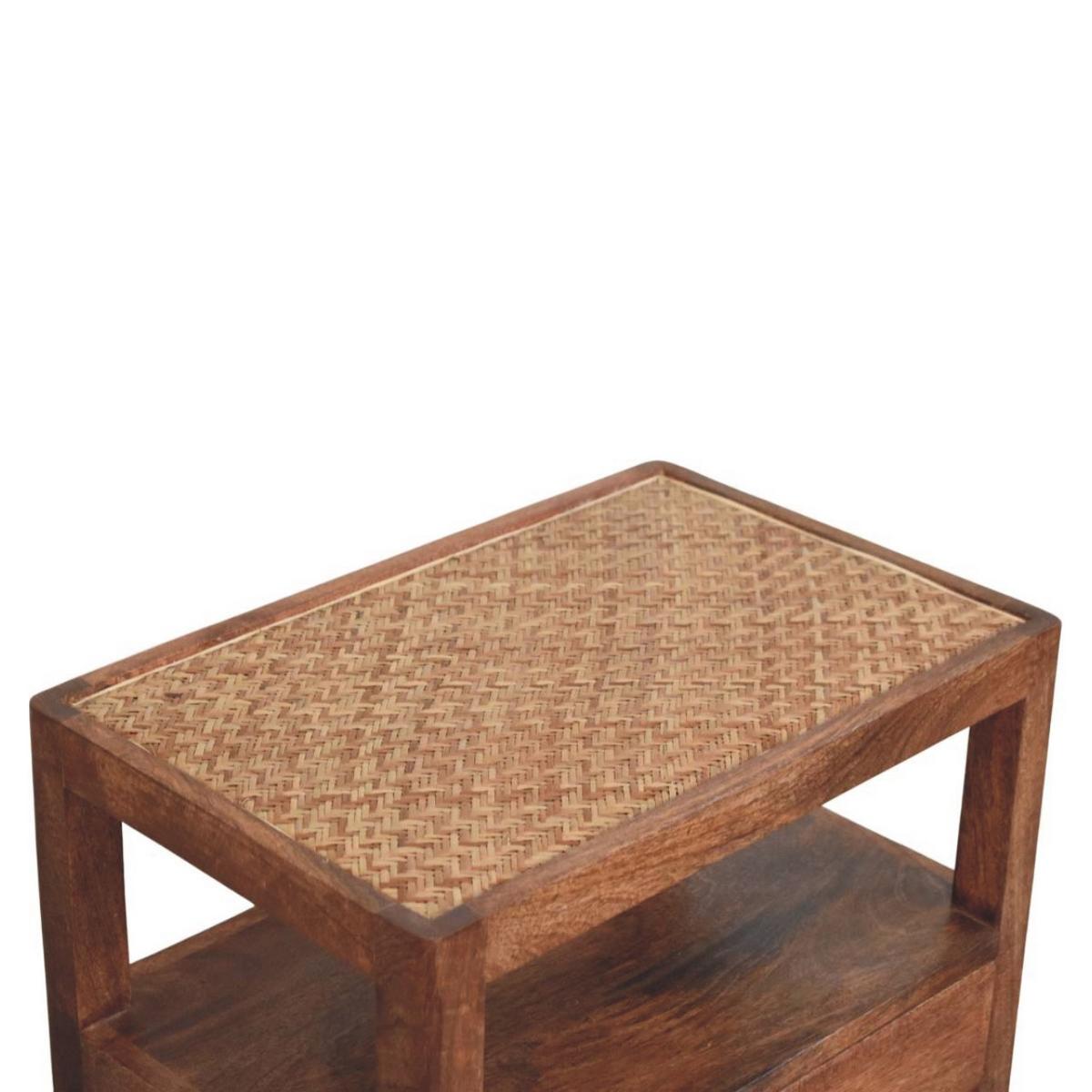 NACHTKASTEN The Caldera, 1 Schublade und Offenes Regal, Hellbraun - Dunkelbraun/Messingfarben, Holz/Metall (55/55/35cm) - Artisan Furniture