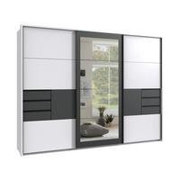 SCHWEBETÜRENSCHRANK 3-türig B273/H213/64 cm in Weiß mit Absetzungen in Grafit, Passepartout&Spiegel&Schubladen, Kleiderschrank inkl. Vollausst./ 22505 - Blau/Graphitfarben, Holzwerkstoff/Metall (273/213/64cm) - luma-home
