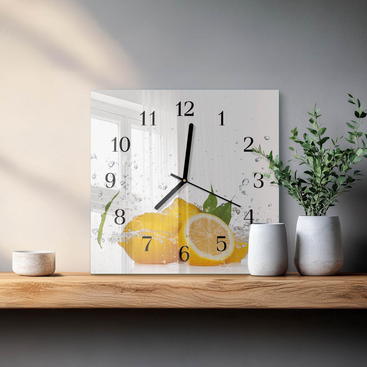 WANDUHR aus Glas 30x30 cm - Zitronen - Gelb, Glas (30/30/0.4cm) - TULUP