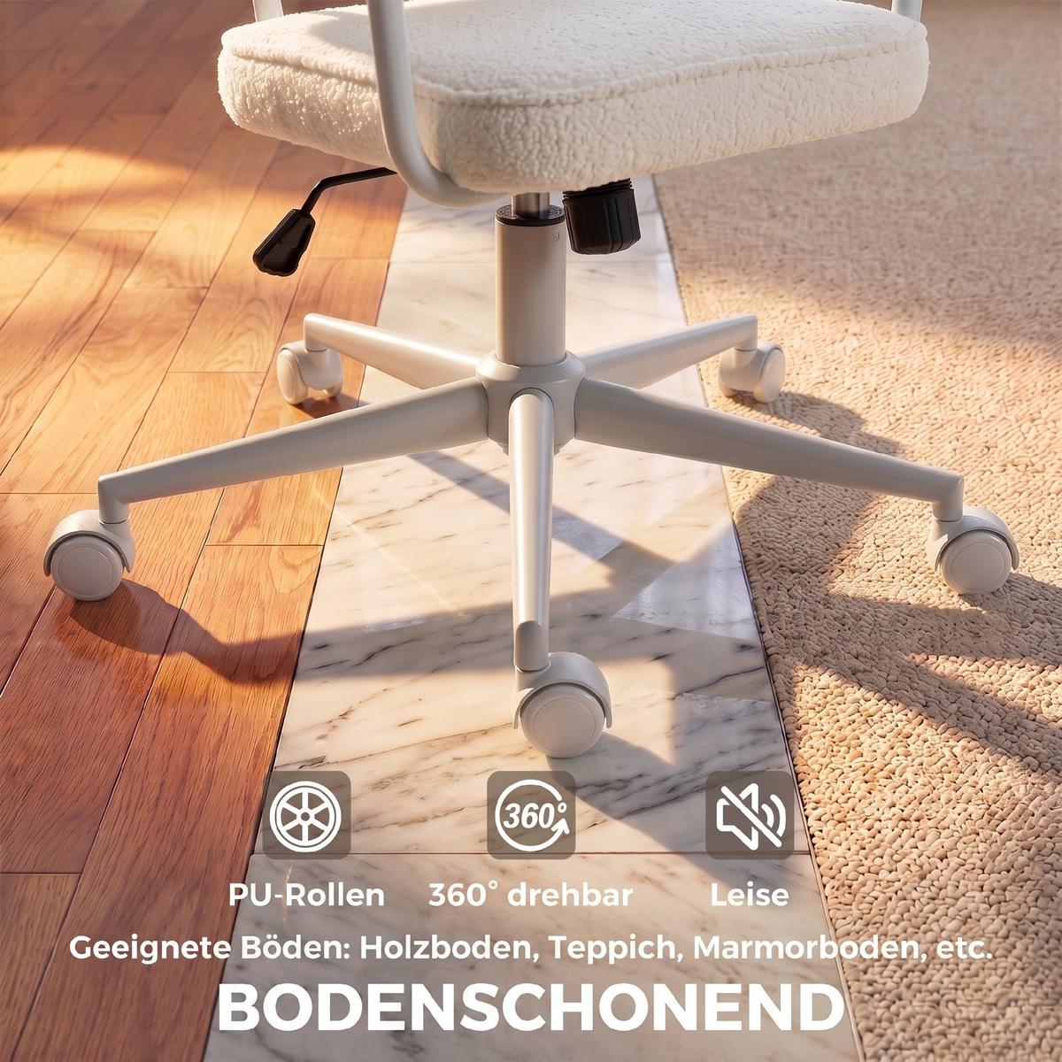 BÜROSTUHL Sherpa-Fleece 100 Polyester Cremeweiß - Creme, Kunststoff/Textil (58/93/62cm) - HOMCOM