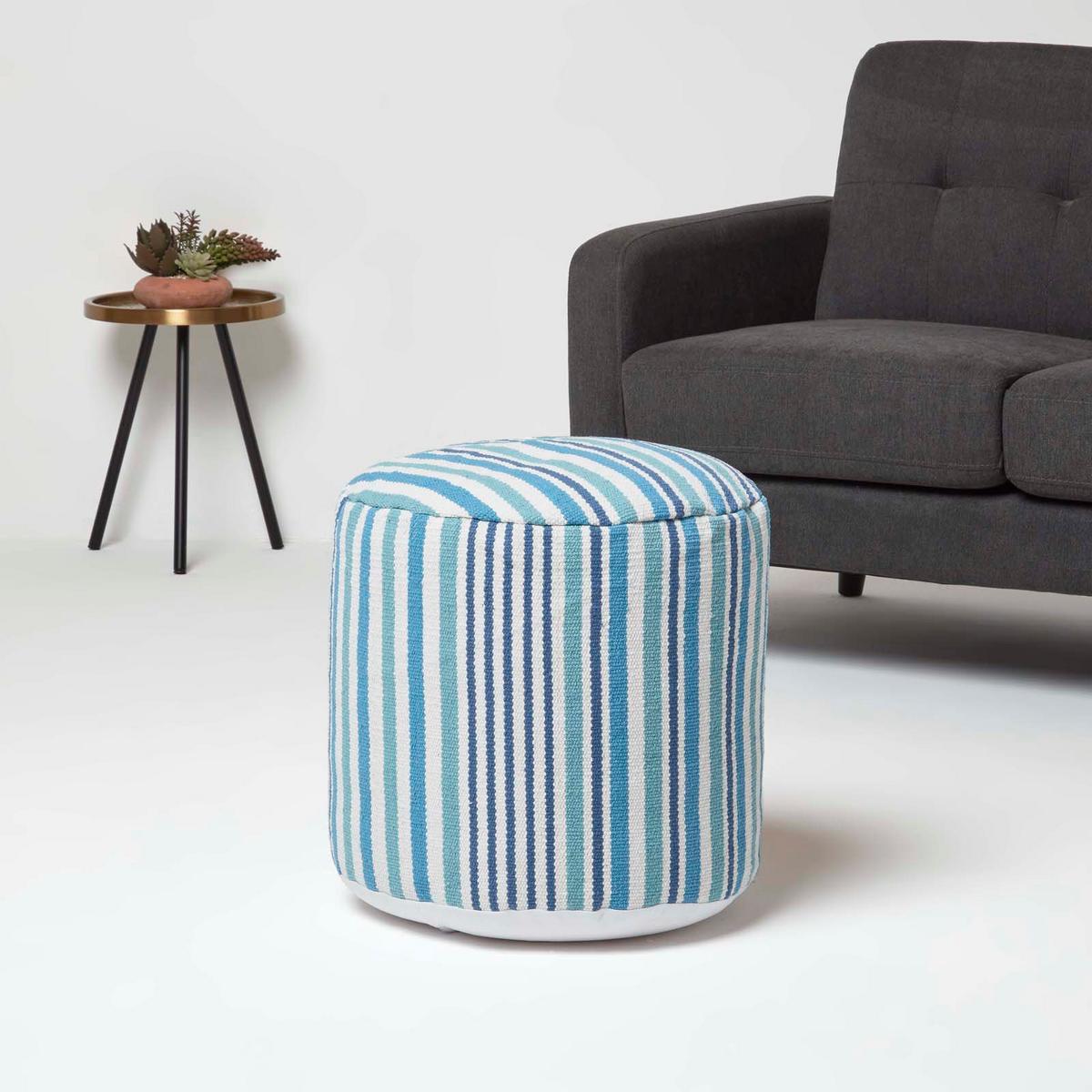 SITZPOUF rund mit blauen Streifen, 40/40/45 cm - Blau, Textil (45/40/45cm) - Homescapes