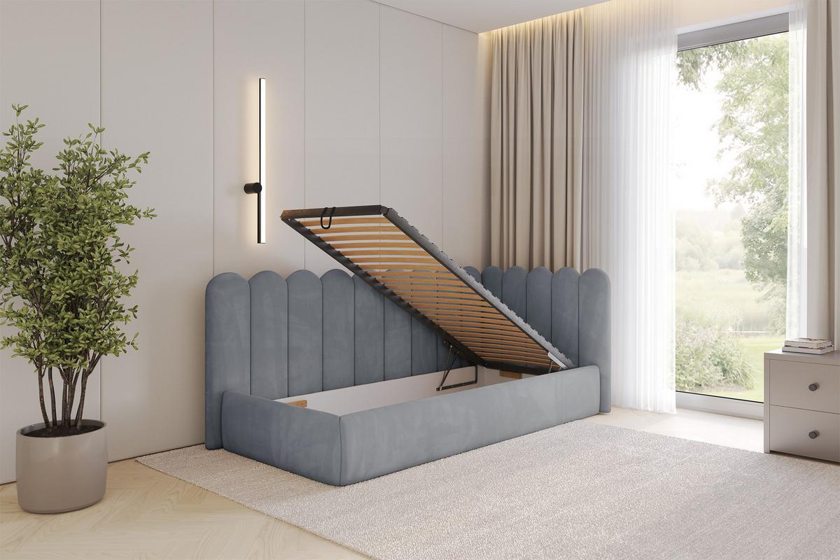 EINZELLBETT Jugendbett mit Bettkasten und Matratze H3/H4, Links - ARTY 90x200 Grau - Grau, Holzwerkstoff/Textil (90/200cm) - ALTDECOR