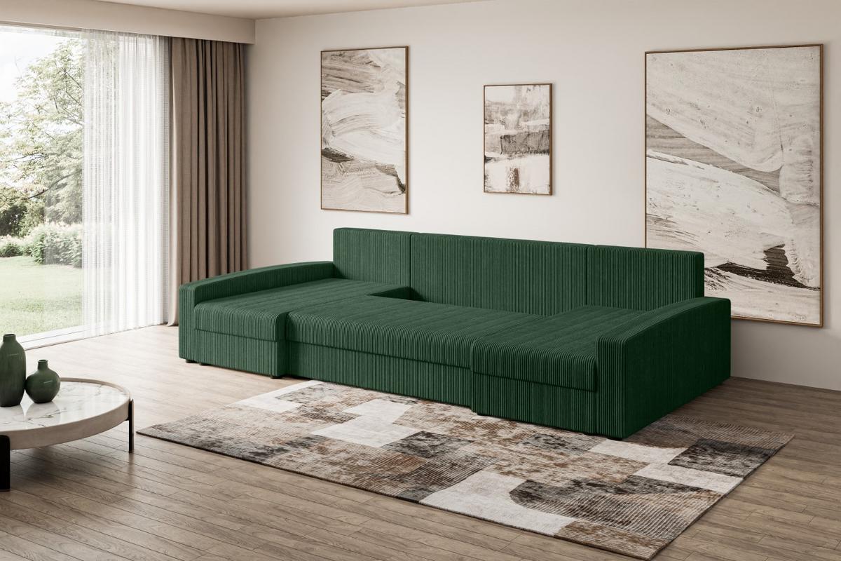 WOHNLANDSCHAFT mit Schlaffunktion und Bettkasten ALESIA-U 301x140x90 cm Grün Cord - Silberfarben/Grün, Holzwerkstoff/Kunststoff (301/90/140cm) - ALTDECOR