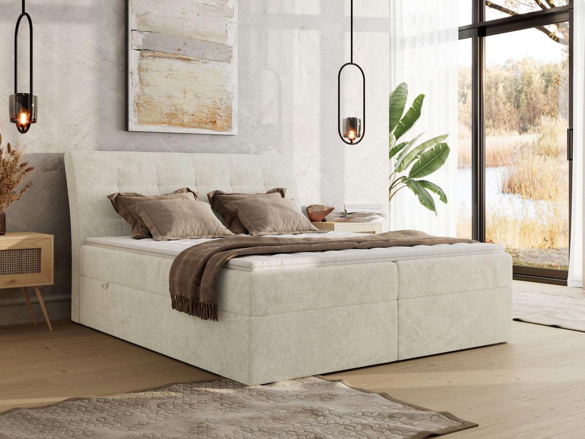 BOXBETT DAGOS 200/200 - Creme Schenille grob gewebt - H4 - Topper T25 - Creme, Textil (200/200cm) - MKS