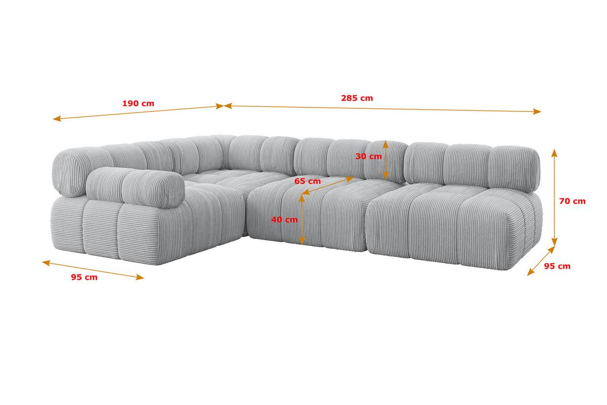 ECKSOFA modulares Sofa Mende-L2 - 285x190x70 cm Grau Cord - Grau, Holzwerkstoff/Textil (285/190cm) - ALTDECOR