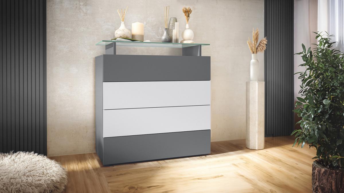 KOMMODE Pavos Anthrazit matt / Weiß matt - Anthrazit/Weiß, Holzwerkstoff (76/80/33cm) - Vladon