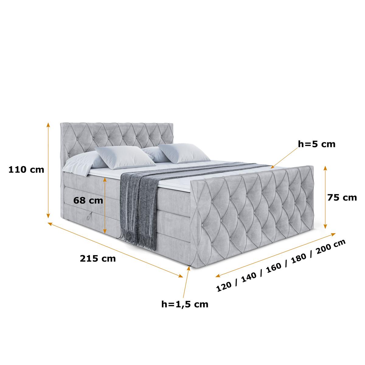 BOXSPRINGBETT AMAY-Z KING - 140x200 - H3/H4 - Hellgrau - Hellgrau, Holzwerkstoff (140/200cm) - ALTDECOR