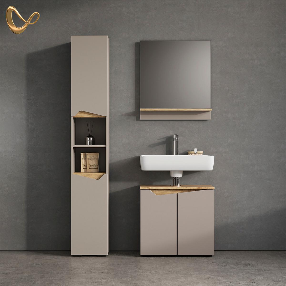 WASCHBECKENUNTERSCHRANK Timavo Greige 60 x 57.5 cm mit 2 Türen - Greige, Holzwerkstoff (60/57.5/35cm) - Livinity®