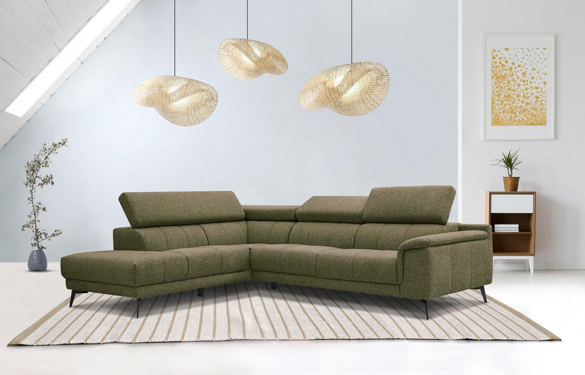 ECKSOFA FIERO 5-Sitzer, olivgrün - Schwarz/Olivgrün, Holzwerkstoff/Textil (158/269cm) - Wozimo