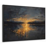 LEINWAND Bilder mit Rahmen - Goldene Reflexion auf dem Wasser - 100x70 - Anthrazit, Textil (100/70cm) - MuchoWow
