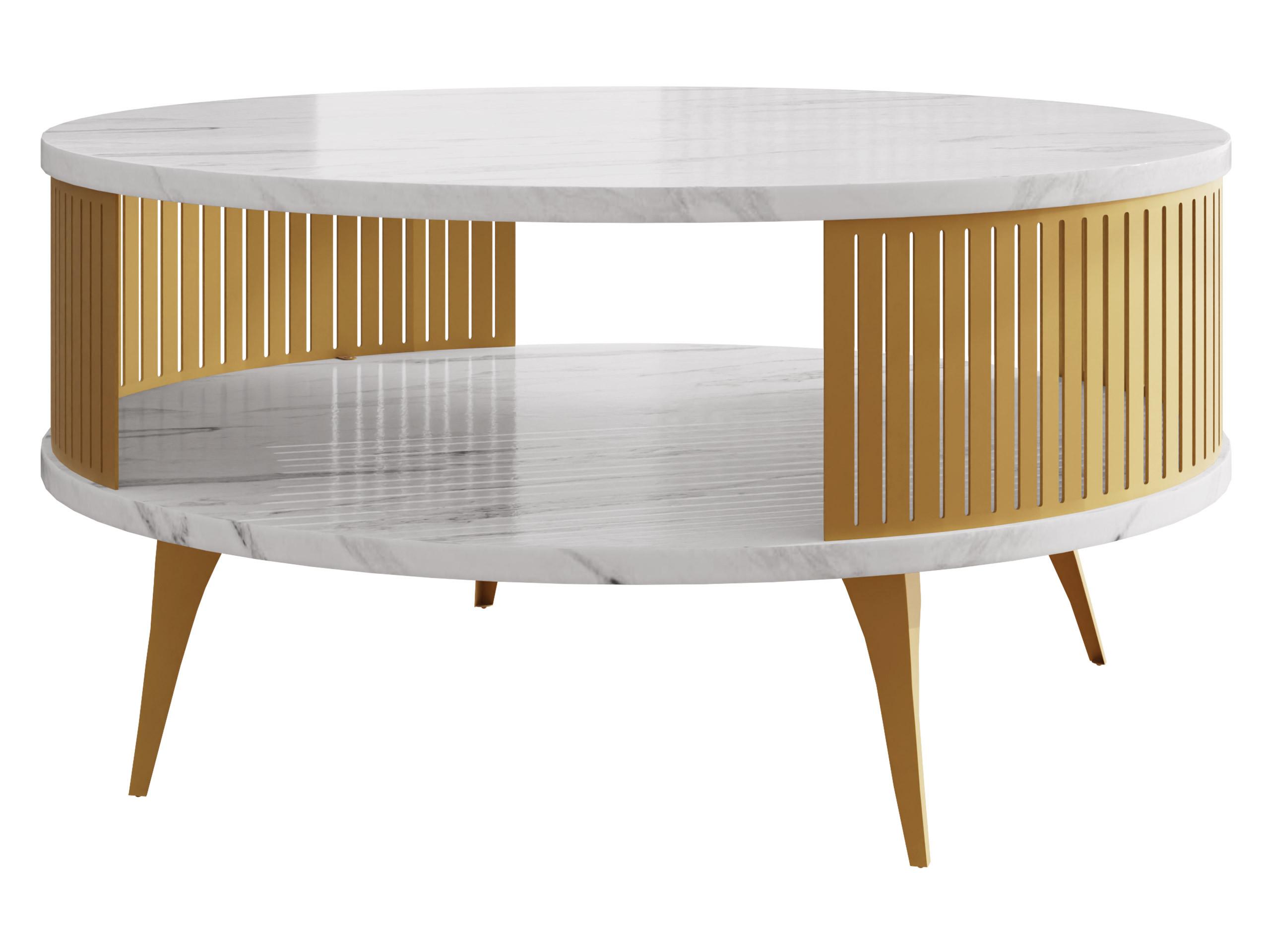 COUCHTISCH Roenni Gold - Weiß Hochglanz/Goldfarben, Holzwerkstoff/Metall (75/75/44cm) - MIRJAN24