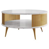 COUCHTISCH Roenni Gold - Weiß Hochglanz/Goldfarben, Holzwerkstoff/Metall (75/75/44cm) - MIRJAN24