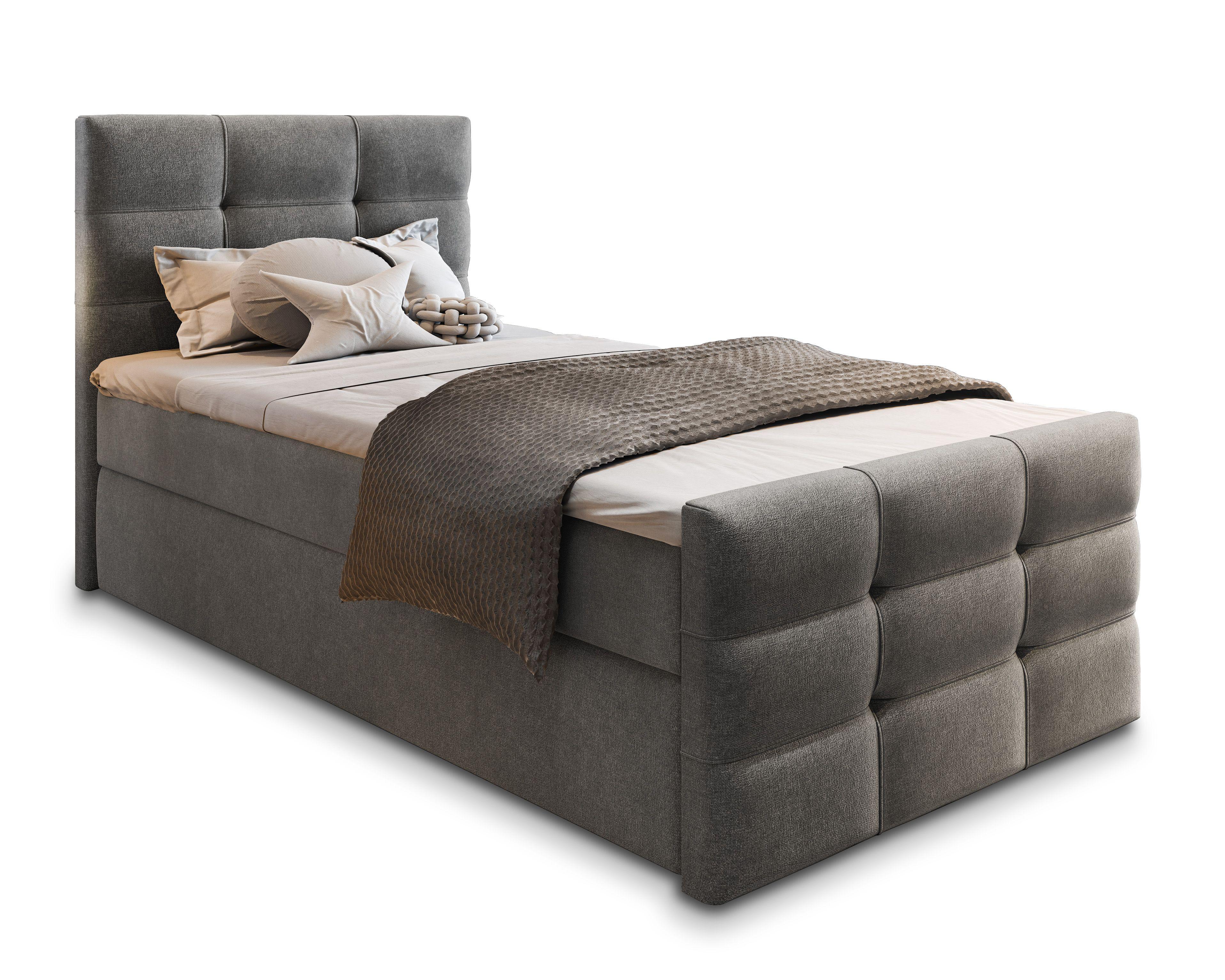 BOXBETT AMON 90 90x200 cm mit Matratze und Topper - Grau - Grau, Holz (90/200cm) - MASSENO