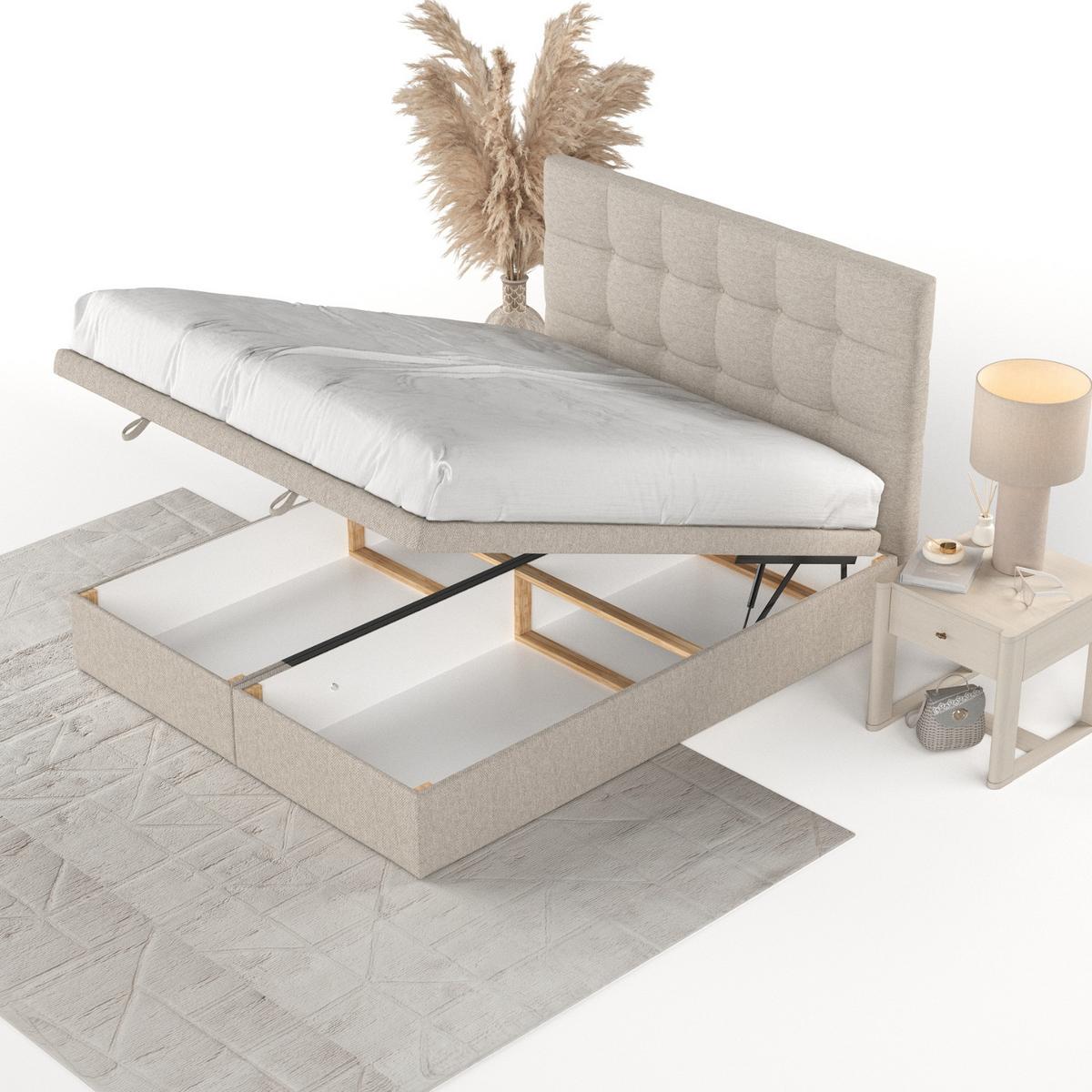 POLSTERBETT Guam mit Stauraum 200/200 cm Hellbeige im Megan Stoff - Beige/Schwarz, Holz/Holzwerkstoff (200/200cm) - AltaBeds