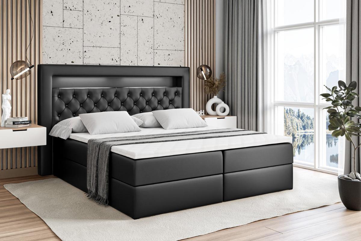 BOXBETT LED mit H3-Matratze und Lattenrost - NOEL GOLD - 180x200 Schwarz Hochglanz - Schwarz Hochglanz, Holzwerkstoff (180/200cm) - ALTDECOR