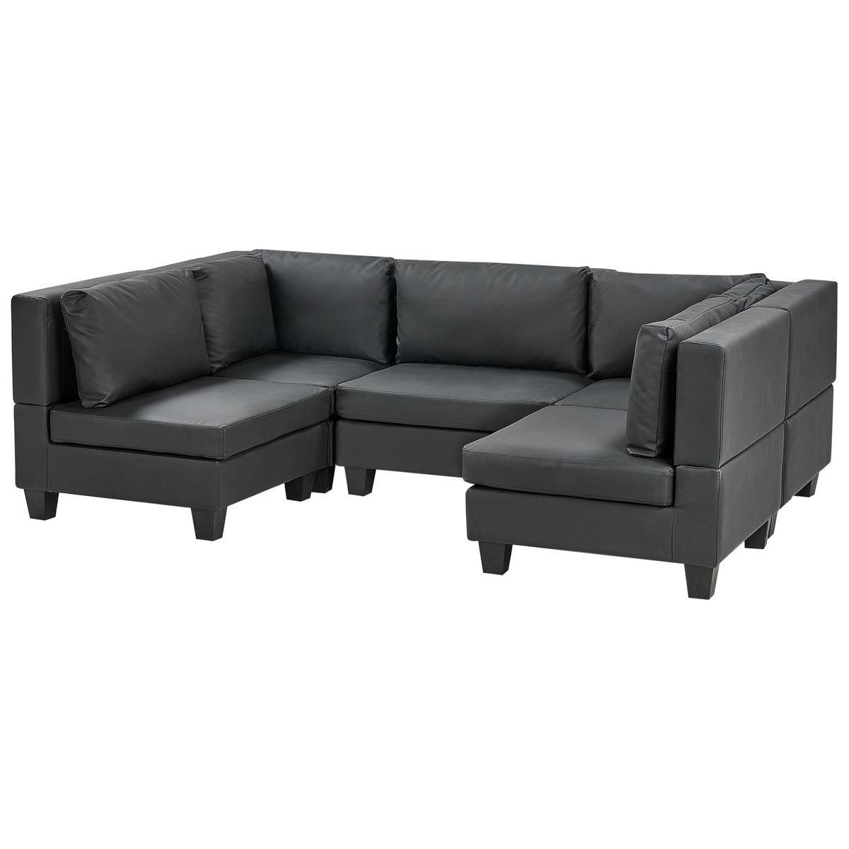 5-SITZER-MODULSOFA U-förmiges Schwarz Kunstleder Unstad - Schwarz, Kunststoff (228/72/76cm) - Beliani