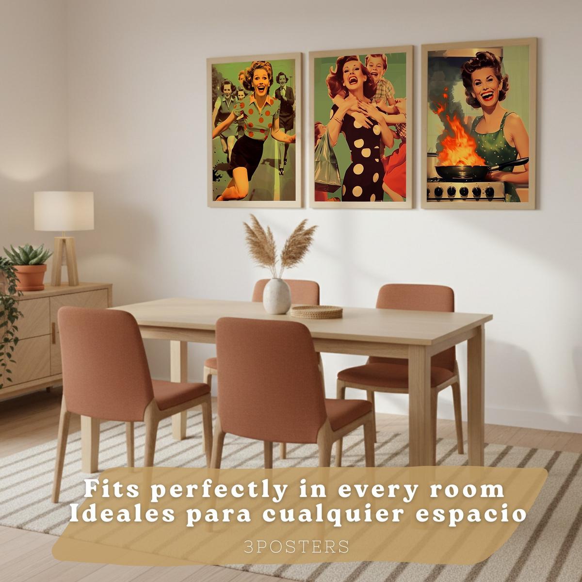 POSTER 3er Bilder-Set Wandbilder Retro Pin-up modern Wohnzimmer Deko, Schlafzimmer, Küche, Badezimmer Rahmenlos A4 - Klar, Papier (29.7/1/21cm) - Nacnic