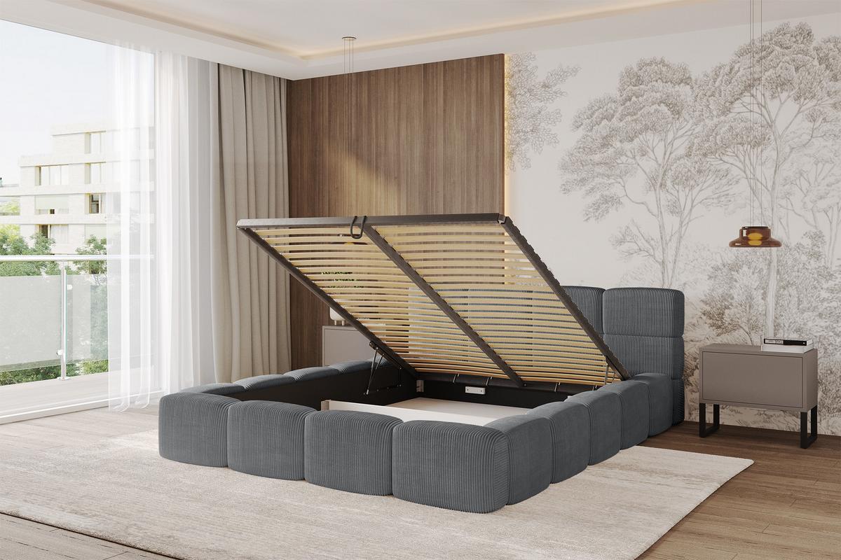 POLSTERBETT mit Bettkasten und Lattenrost, Bett mit Kopfteil, Boxbett ohne Matratze, Doppelbett mit Stauraum - NATA-v1 200x200 Dunkelgrau - Chromfarben, Holzwerkstoff/Textil (200/200cm) - ALTDECOR