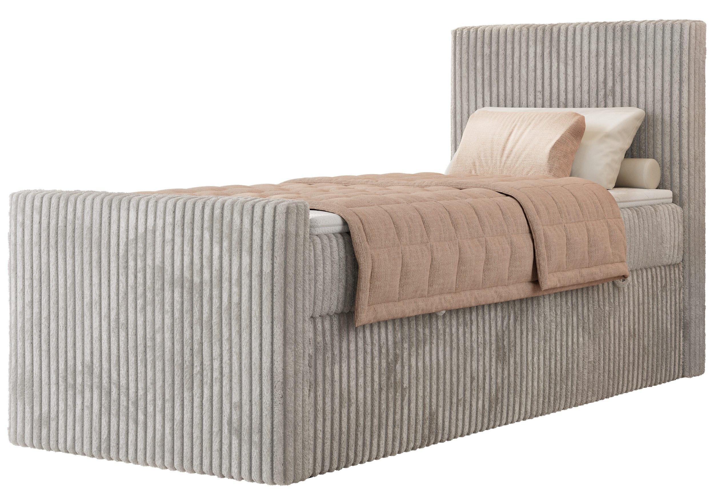 BOXBETT TILIANO DUO 90/200 - Hellgrau Cord - H4 - Topper T25 - Rechts Seite - Hellgrau, Textil (90/200cm) - MKS