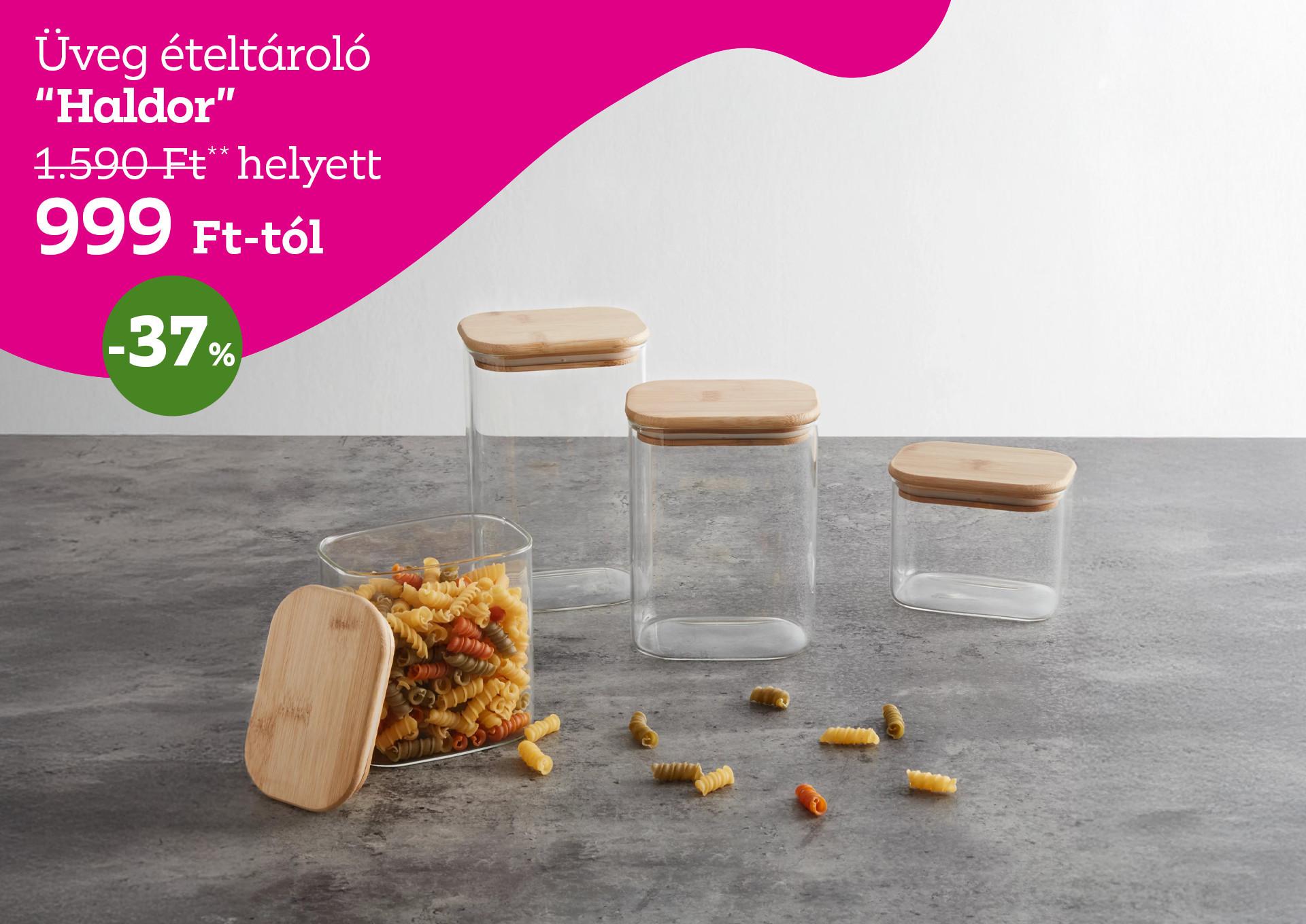 Üveg ételtároló HALDOR 1590 Forint helyett 999 Forint kedvezmény mértéke 37%