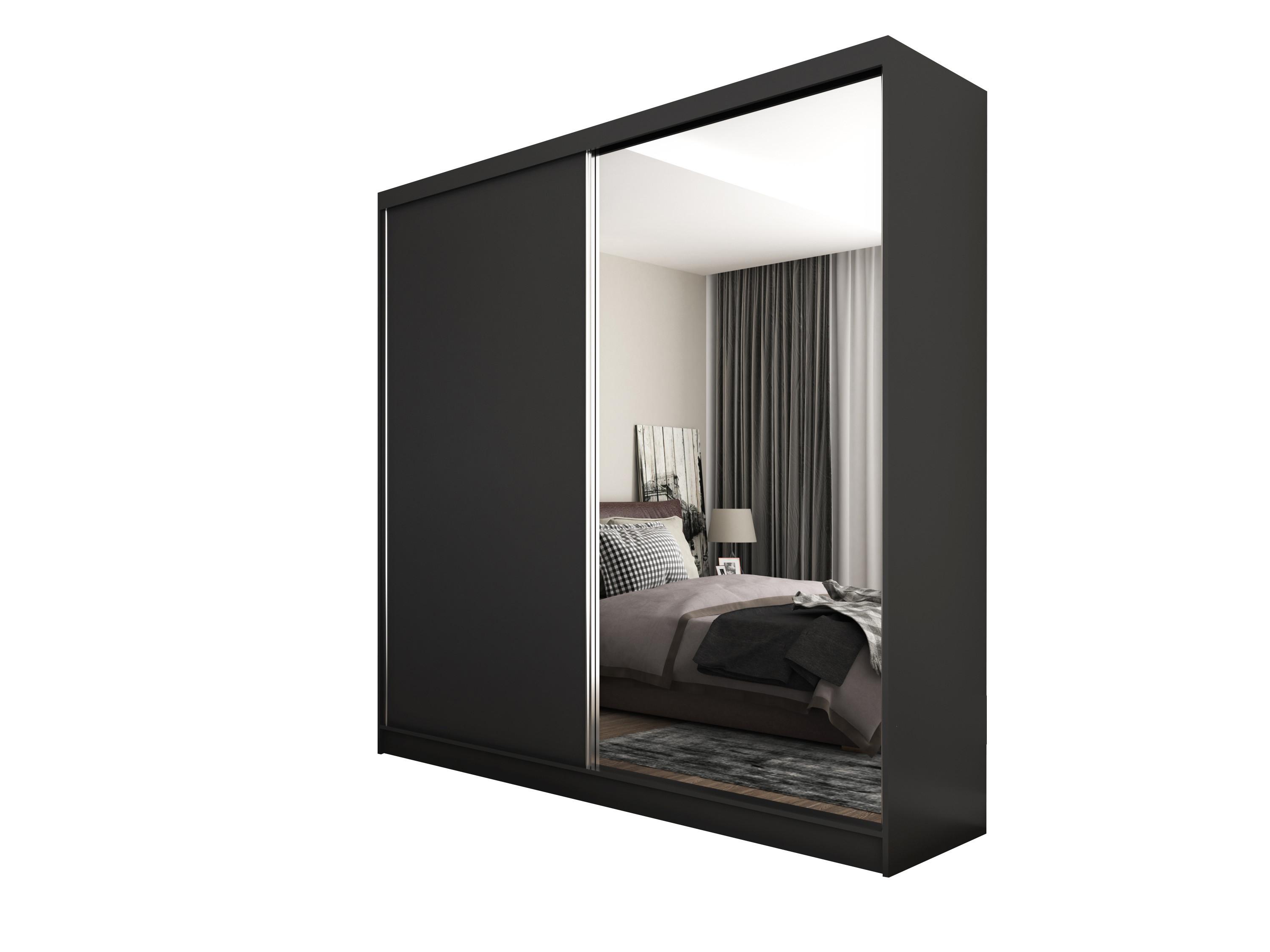 SCHWEBETÜRENSCHRANK PATRIZIA 200/216/61 cm 2-türig mit Spiegel Schwarz - Schwarz, Holzwerkstoff (200/216/61cm) - MASSENO