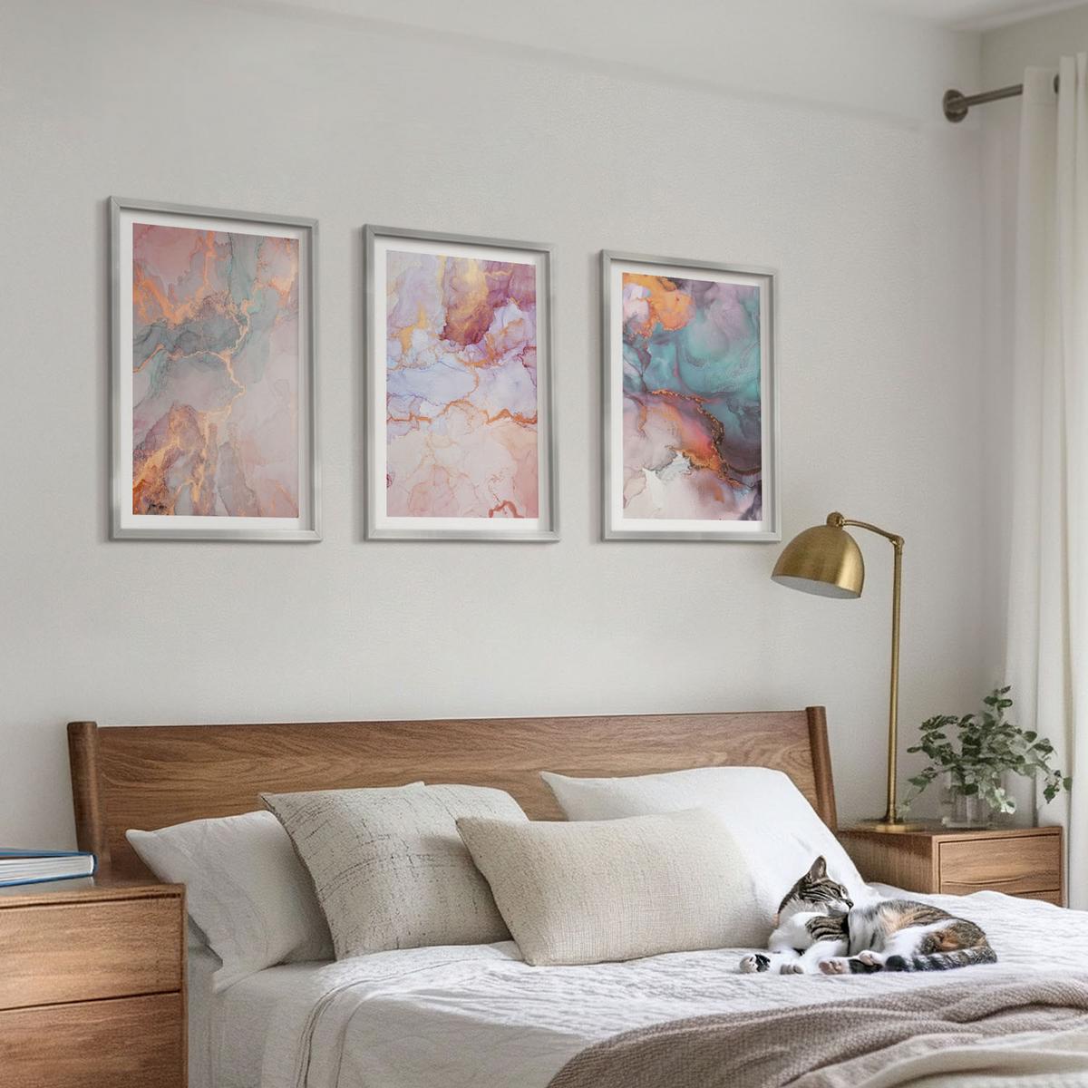 BILDER SET 3er Set - 40x60 cm Silberner Rahmen - Abstrakte Pastellmuster - Silberfarben, Kunststoff (40/60cm) - TULUP