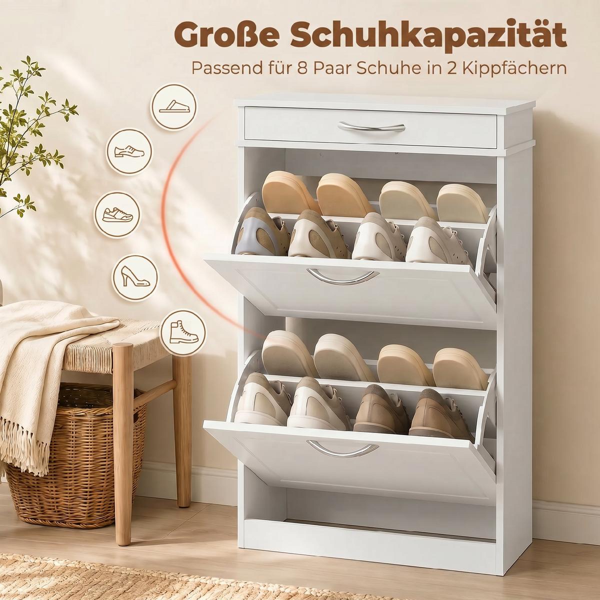 SCHUHSCHRANK MDF Weiß - Weiß/Nickelfarben, Holzwerkstoff/Metall (26.5/89/53cm) - HOMCOM