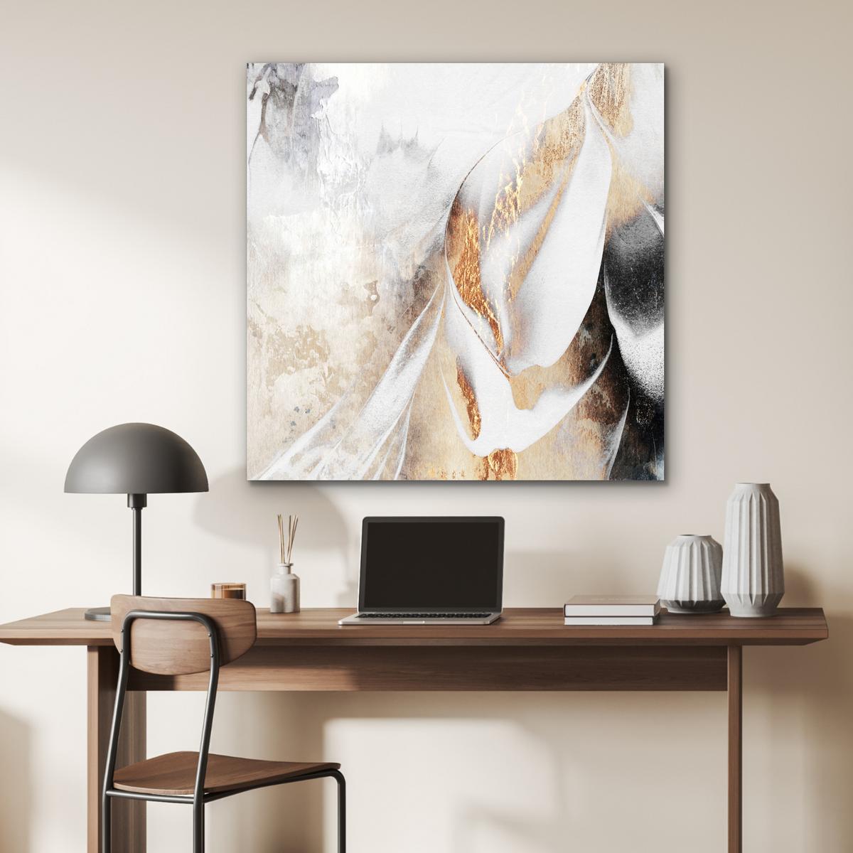 METALLBILD Luxus - Abstrakt - Gold - Weiß 90x90 cm - Goldfarben, Metall (90/90cm) - MuchoWow