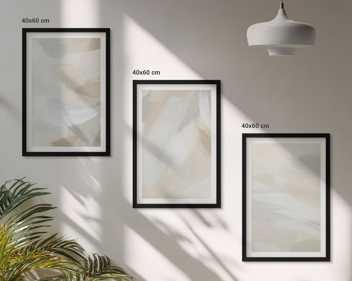 BILDER SET 3er Set - 40x60 cm Schwarzer Rahmen - Abstrakter Pinselhintergrund - Schwarz, Kunststoff (40/60cm) - TULUP