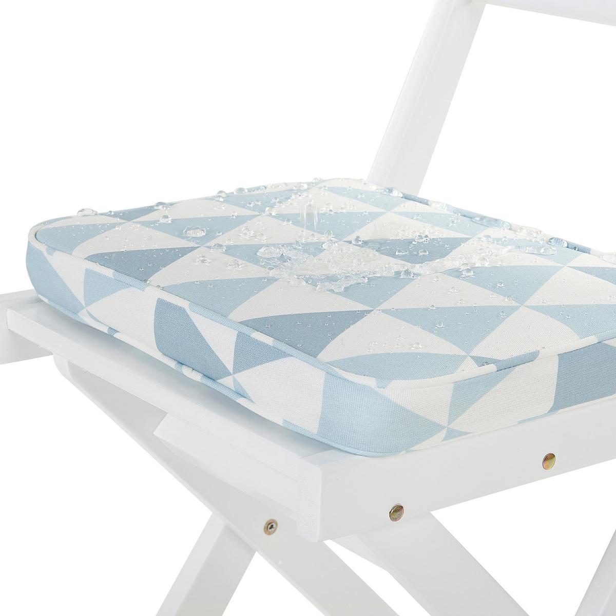 BALKONSET 2-Sitzer Akazienholz weiß Auflagen Dreiecke blau / weiß Fiji - Blau/Weiß, Holz/Textil - Beliani