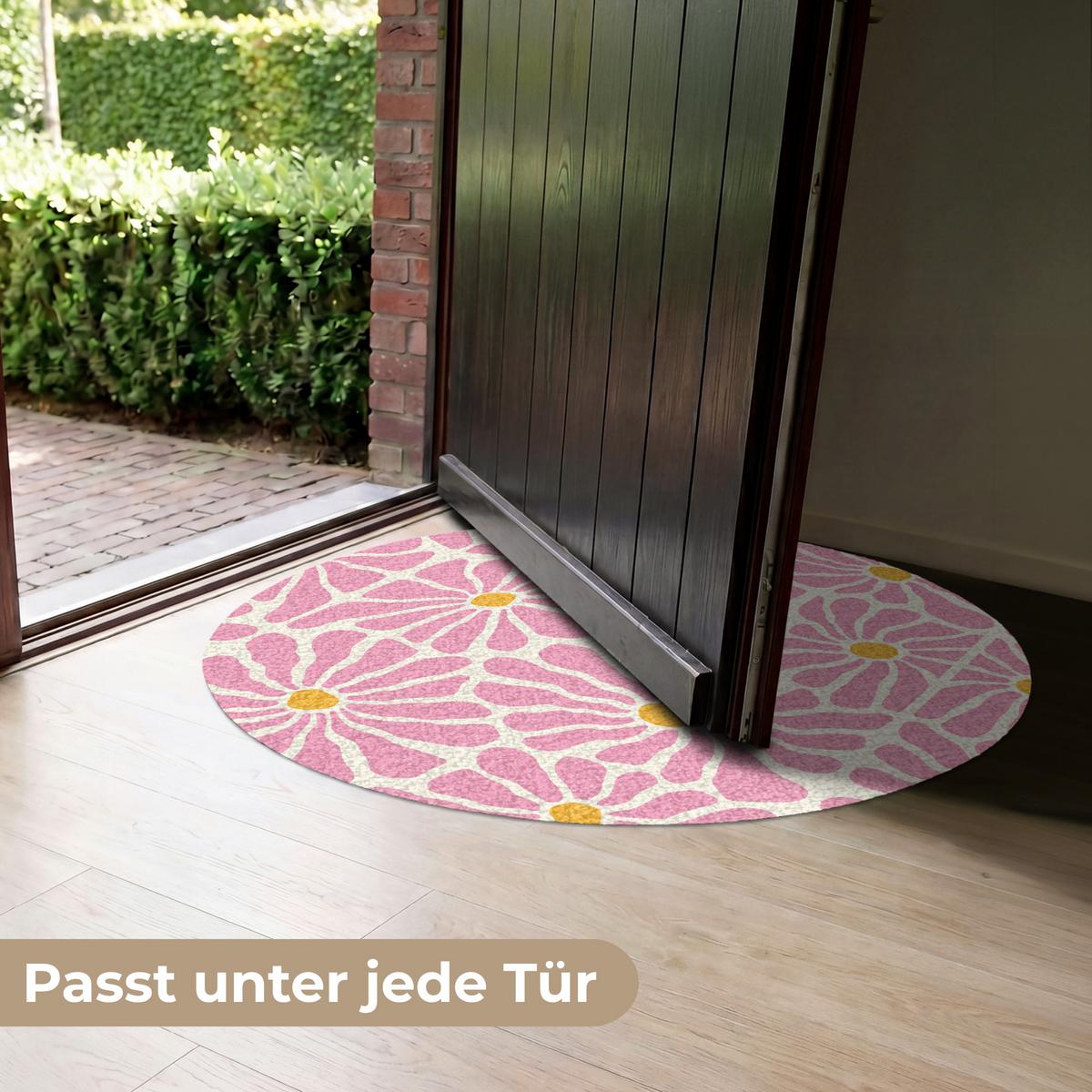 FUSSMATTE Blumen - Muster - Rosa - Beige - Orange Sauberlaufmatte 90x90 cm - Rosa, Kunststoff (90/0.4cm) - MuchoWow