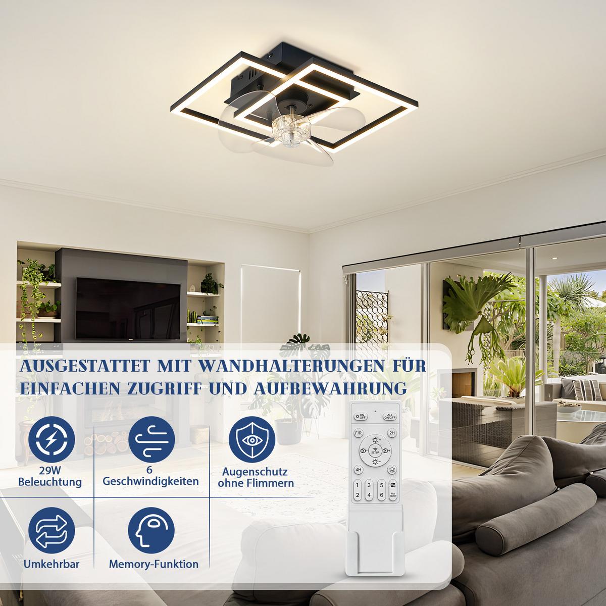 DECKENVENTILATOR Mit Beleuchtung Relven 34/34/15 cm - Schwarz, Kunststoff/Metall (34/34/15cm) - ZMH