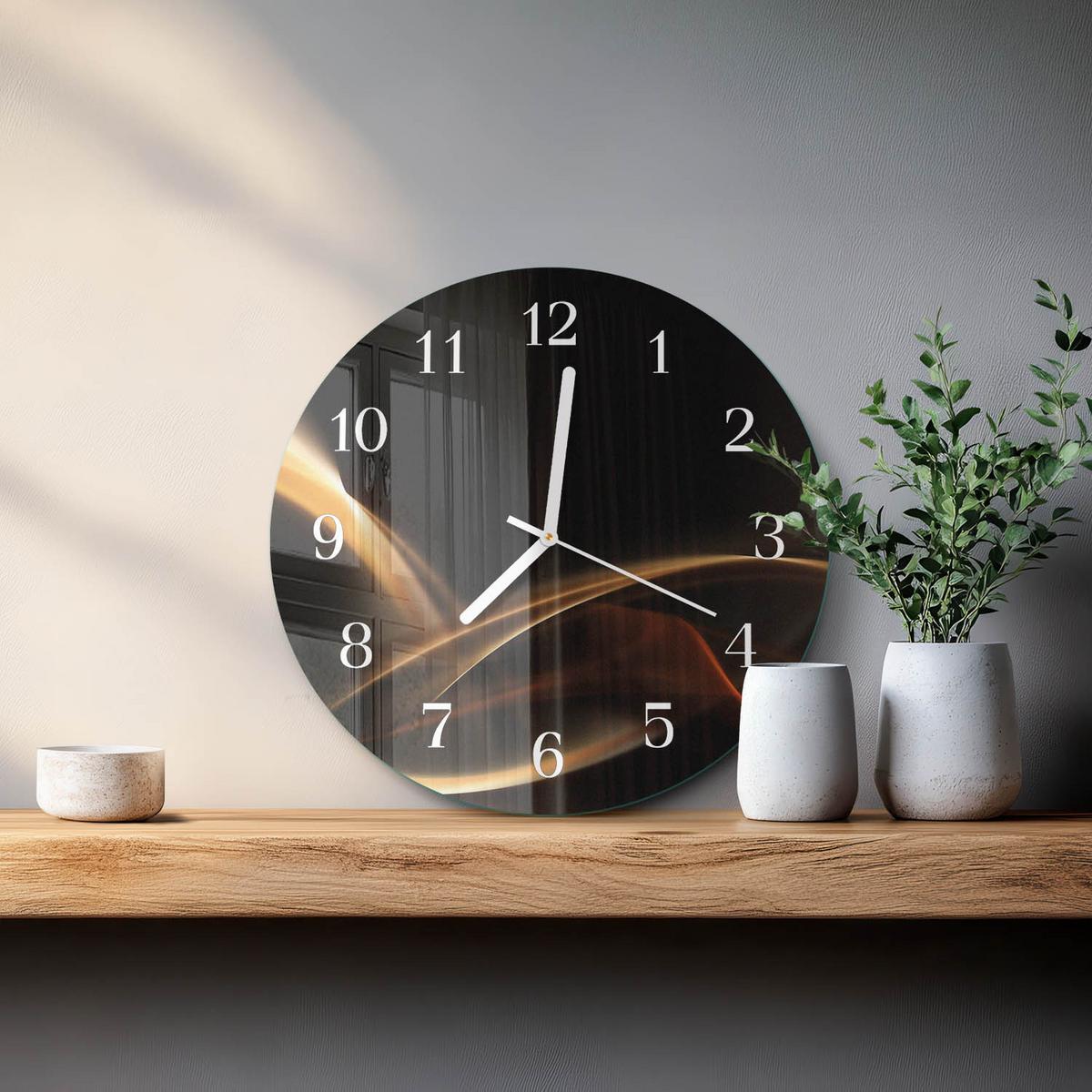 WANDUHR aus Glas Ø30 cm - Abstrakte Linien - Goldfarben, Glas (30/30/0.4cm) - TULUP