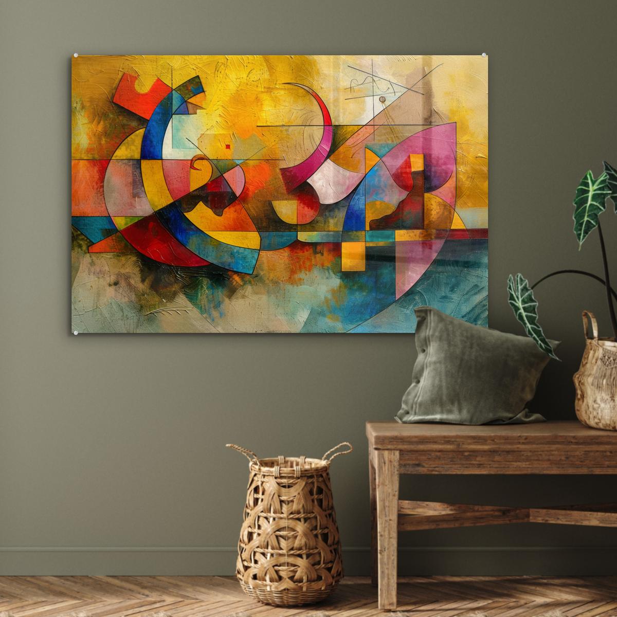 ACRYLGLASBILD Kunst - Abstrakt - Modern Wandbild Schlafzimmer 120x80 cm - Gelb, Glas (120/80cm) - MuchoWow