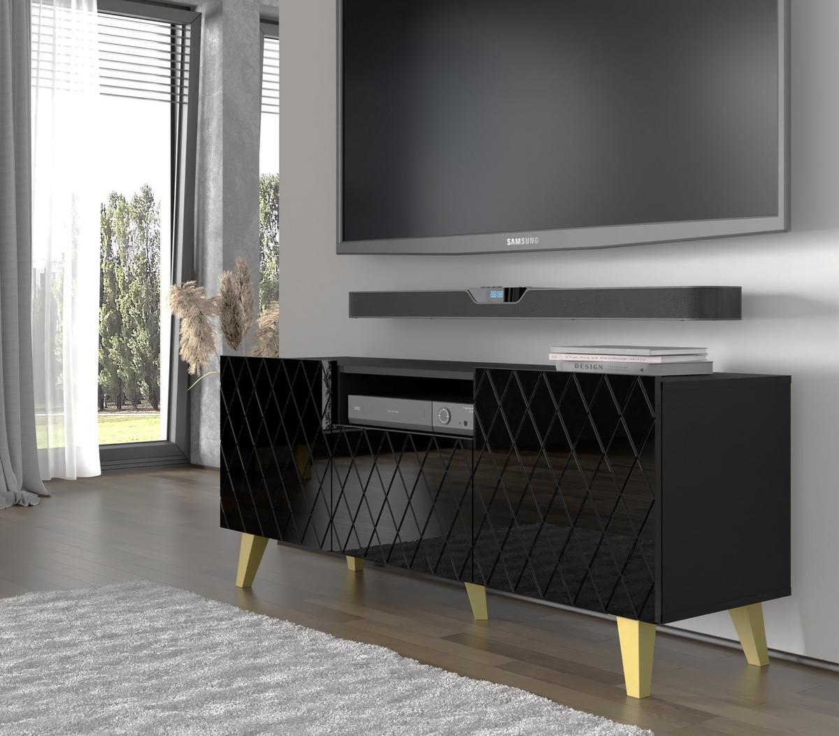 TV LOWBOARD Schwarz 145/62/42 - Schwarz, Holzwerkstoff (145/62/42cm) - RAUMHIRSCH FURNITURE