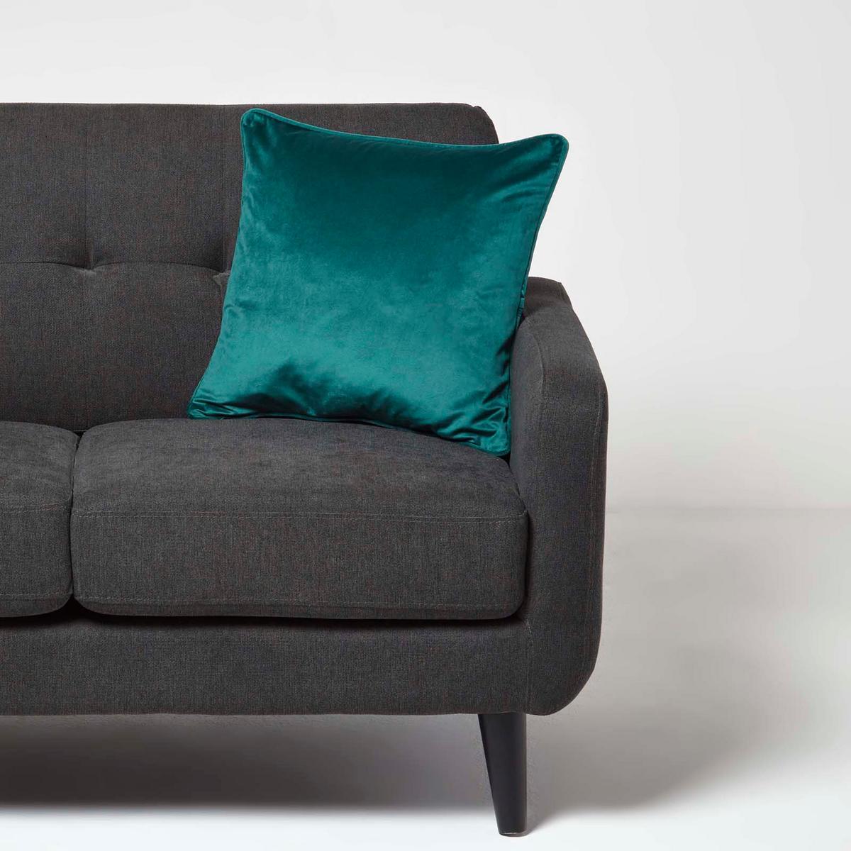 KISSENHÜLLE Samt mit Paspel – dunkelgrün 46/46 cm - Dunkelgrün, Textil (46/46cm) - Homescapes