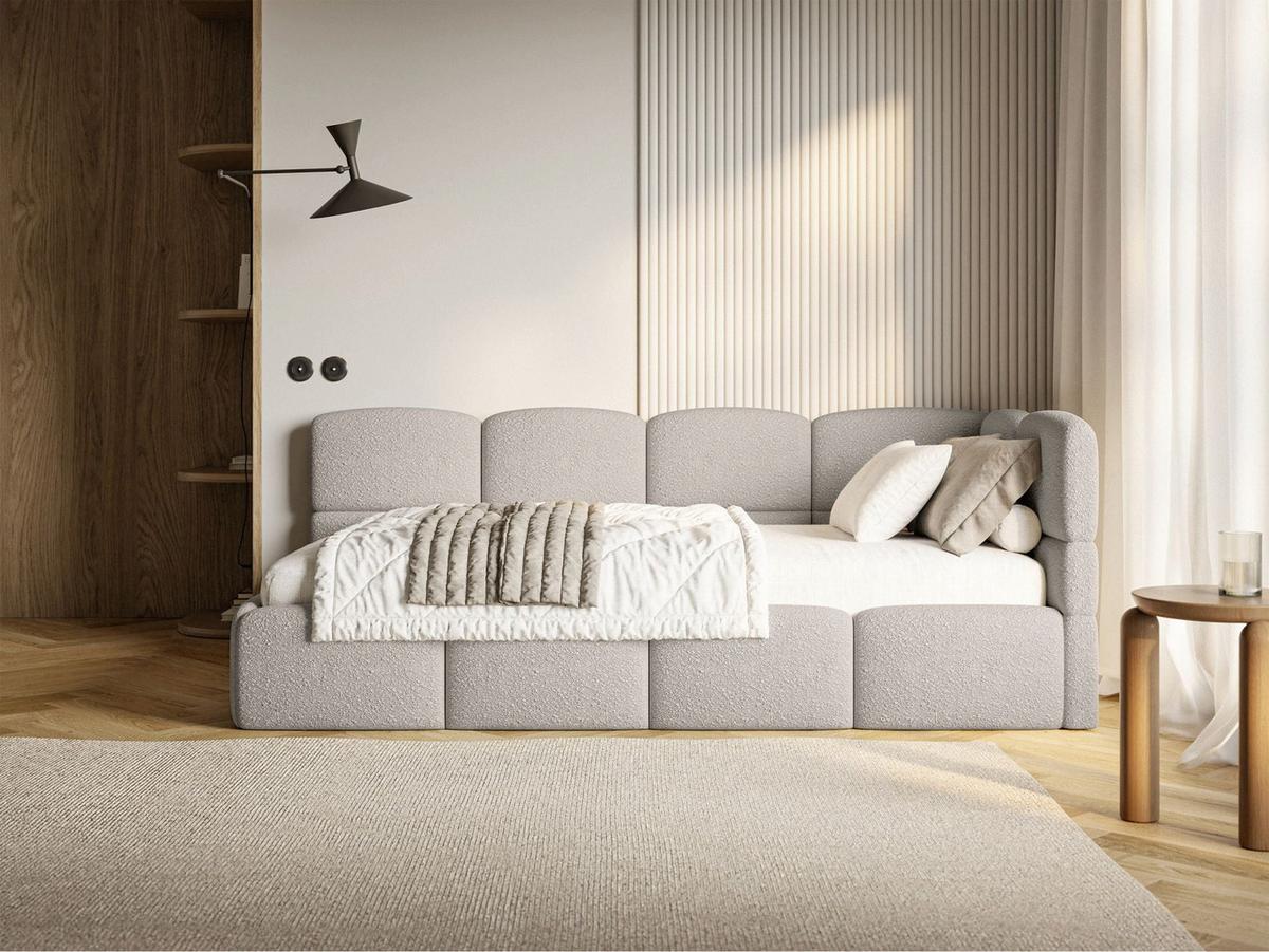 JUGENDBETT Cloudy rechts mit Matratze Bouclé Greige - Taupe, Kunststoff/Textil (90/200cm) - Selsey