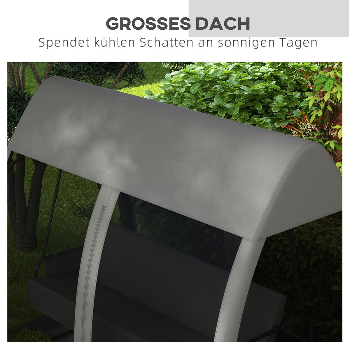 HOLLYWOODSCHAUKEL 3-Sitzer mit Liegefunktion - Grau, Metall (140/197/240cm) - Outsunny