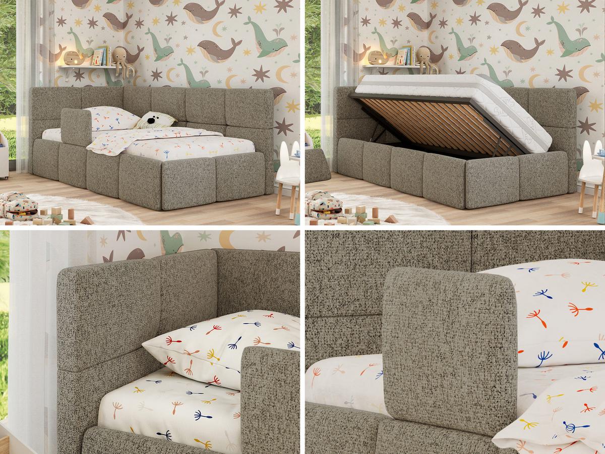 POLSTERBETT ARVO ALTA 90/200 - Dunkelbeige Struktur - Taschenfederkernmatratze - Links - Taupe, Textil (90/200cm) - MKS