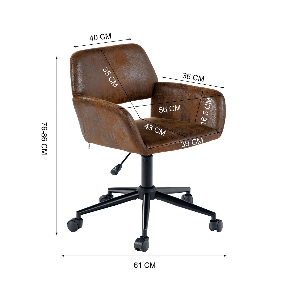 DREHSTUHL Wildleder Optik, Höhenverstellbar und 360° drehbar - Schwarz/Braun, Textil/Metall (54/85/56cm) - Urban Meuble